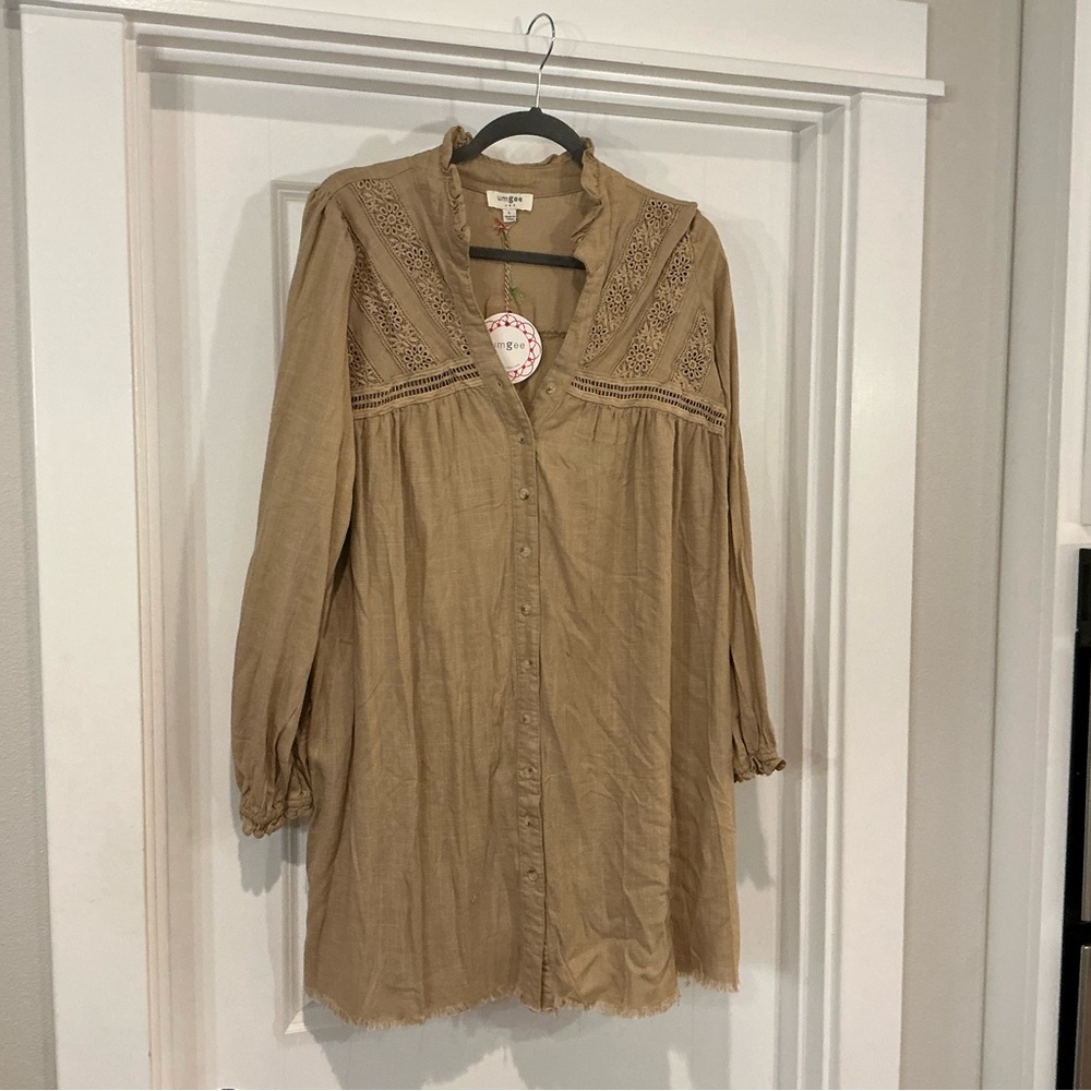 Umgee NWT Khaki Shirt Dress size Large